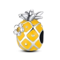 Macro shot of silver pineapple bead with yellow enamel and a small flower detail - Pineapple Bead