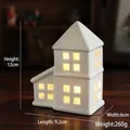White ceramic Christmas house lamp decoration with warm LED light, 12cm height model - Model E - House