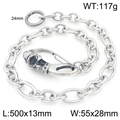 Silver stainless steel punk pant chain with skull clasp and chunky O-shaped links - Skull Head Style-50cm(KK126-Z)