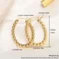 Polished 18K gold plated stainless steel beaded hoop earrings for women, 2.6cm size - Small Oval Beaded Hoop
