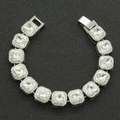 Hip-Hop-Armband in Silber mit quadratischen Gliedern und Kristallen auf schwarzem Grund - 8 Zoll / Silber (Weißer Zirkonia)