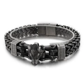 Hip-hop punk style men's wolf head bracelet with dark patina mesh chain - Antique Silver Black (KB147008-KFC)