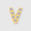 Golden letter V charm pendant with micro-pave white zircons for DIY jewelry - Letter V-Gold
