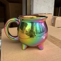Tazza calderone in ceramica iridescente arcobaleno con tre piedi per caffè - 350ml / Tazza a Calderone Elettrolitica con 3 Piedi / Arcobaleno Iridescente