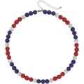 Detailansicht der Baseball-Perlenkette mit rot-weiß-blauen Strassperlen für Herren - Rot, Weiß und Blau Strasskugel-Stil