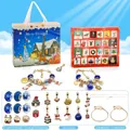Kerst adventskalender 24 dagen aftellen, DIY armband sieradenset met cadeauzak - Blauw Thema Gouden Ketting Blind Box (HK853)