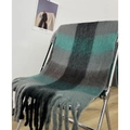 Thick rainbow plaid scarf in dark grey and peacock green with chunky tassels - Gray