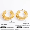 Chunky 18k gold plated stainless steel twisted hoop earrings, waterproof and hypoallergenic - EH11669-Twisted Texture Hoop