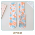 Sky blue and orange tie-dye mid-calf yoga socks with non-slip silicone grip dots - Size 36-42 / Sky Blue