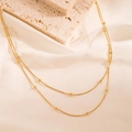 Double-layered 18k gold plated stainless steel snake chain necklace with beads - Double Layer Gold Simple Round Bead Necklace (C205 Gold)