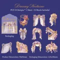 Dreamy Nocturne PET floral sticker set with gold foil accents and vintage purple motifs - 10 Pcs / Dreamy Nocturne
