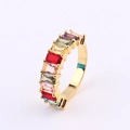 Irregular 18K gold ring with a rainbow of colorful emerald-cut baguette zircon stones - US 6 / Style 1 (Half Eternity)
