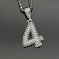 Iced out silver finish number 4 pendant necklace with sparkling cubic zirconia - Number 4 / Pendant Only / Steel