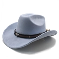 Detail of light blue western cowboy hat featuring silver bull skull metal ornament - M (56-59cm) / Light Blue (Suede)