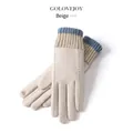 GOLOVEJOY winter thermal beige gloves for women with touchscreen heart embroidery - DY47 Series-Double Layer Knit Wrist / Off-white