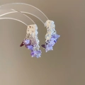 Silver-tone lava metal earrings featuring purple raw stone tassels and artistic design - Silver Purple