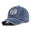 Washed dark blue cotton baseball cap with white funny quote typography print - Blue