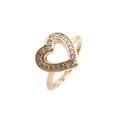 Detailed macro view of gold-plated heart ring featuring pavé set sparkling zircon stones - Adjustable Open / White Zirconia