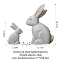 Set of two Nordic wooden style rabbit figurines with vintage texture and size dimensions - Sitting Rabbit Pair - Distressed Wood Color