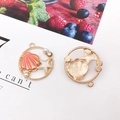 Pink marine alloy charms with starfish and seashell pearls for DIY jewelry making - Round Starfish Shell (25x27mm)