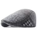 Klassieke Britse grijze wollen platte pet met patchwork visgraat en houndstooth patronen - Grijs Patchwork Visgraat Stijl