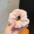 Soft light pink plush scrunchie with fluffy faux fur texture for women hair styling - 9002B Light Pink Soft Plush Scrunchie