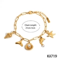 Bracciale oceano in acciaio inossidabile dorato con ciondoli a conchiglia e stella marina - Cavigliera Oro (KA719)