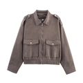 Chaqueta utility de ante sintético para mujer en color taupe con cremallera y bolsillos - S / Gris