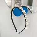 Elegant double-row black headband with white flowers and sparkling crystals - Pearl Flower Rhinestone