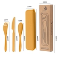 Portable wheat straw cutlery set with fork knife and spoon in orange yellow storage box - Yellow / With Kraft Box