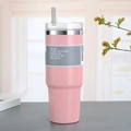 Pink insulated stainless steel tumbler with straw, BPA free vacuum flask in 30oz size - 890ml / Pink (Straight Style)