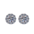 Elegant geometric halo earrings with round center stone and silver plated setting - TED291-Classic Halo Stud Earrings