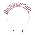 Silver metal birthday girl headband with sparkling pink rhinestones for party decor - Single Headband (Birthday Girl) / Light Purple