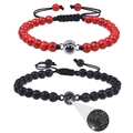 Couples' 100 languages I Love You projection bracelets in black lava and red pine stone - Red Turquoise + Lava Stone