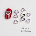 Hollow heart nail art charms with AB rhinestones and silver base in 7.8x7.5mm size - LF2013 Silver Aurora Rhinestone Hollow Heart