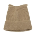 Gorro de punto con orejas de gato en caqui con textura acanalada y borde doblado - M (56-58cm) / Camel