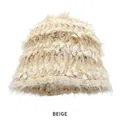 Plush beige bucket hat with colorful knit speckles for cozy winter warmth - M (54-58cm) / Beige