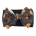 Infant nylon headband with large Halloween orange pumpkin print bow on black fabric - #30 Halloween Pumpkin