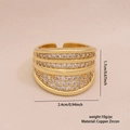 Adjustable wide gold-plated ring with rows of sparkling zircon stones for women - Wide Band Triple Row Style(1#)