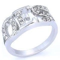 Macro detail of silver DAD ring featuring inset crystal stones on a white background - US 7 / DAD Letter Rhinestone Ring (19502) / Silver (19502)