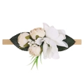 Elastic nylon baby headband with white artificial flowers and green leaves - Style 32 (32)