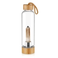 Bamboo glass energy bottle with smoky brown crystal pillar inside and brown handle - Smoky Quartz