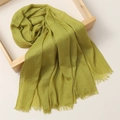 Green cotton linen scarf with natural crinkle texture and fringe edges for women - 180*100cm / Autumn Yellow (TH39-52)