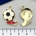 Soccer ball and red shoe charm pendant with gold plating and measurement scale - Sports Soccer (16736)