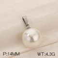 Elegant 14mm white pearl pendant with stainless steel bail on textured fabric background - Steel Color Style (KP120442-Z)
