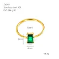 18K vergoldeter Edelstahlring mit einem rechteckigen smaragdgrünen Edelstein - Größe 6 Ring / Gold/Dunkelgrün