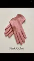 Cute pink warm faux suede winter gloves for women with golden metal tag detail - Small Gold Tag / Pink
