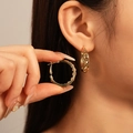 Chic gold hoop earrings with amber rhinestones for women, elegant geometric jewelry - #7 Silver Needle Gold Zircon Inlaid Hoop
