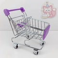 Miniature supermarket shopping cart toy in purple and silver finish with rolling wheels - Purple
