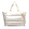 White quilted fitness bag in shiny waterproof nylon with adjustable shoulder strap - Pearl White